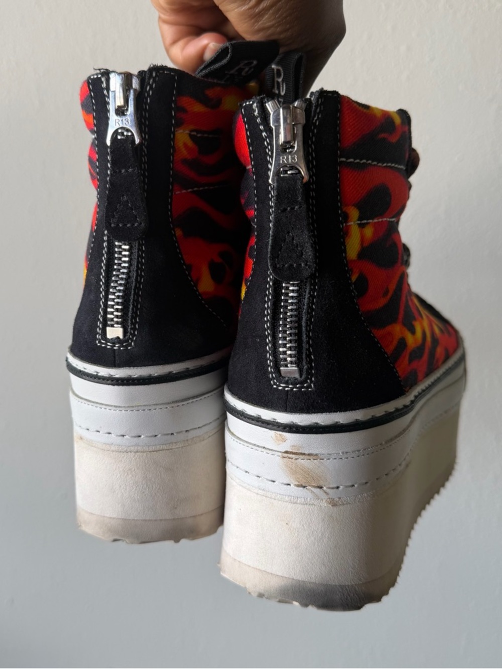 R13 Double stack Flame Platform Sneakers Goth Emo Punk style- euro 37 size 7 - Picture 2 of 5